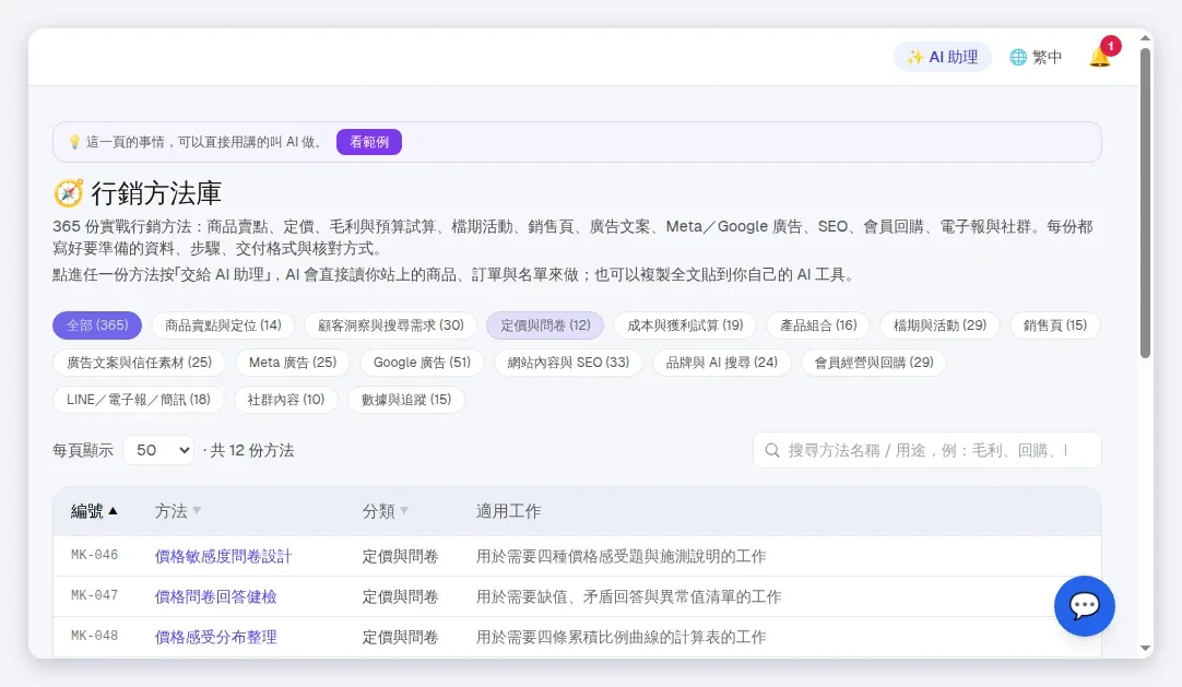 行銷方法庫操作篇：365 份方法怎麼找到現在要用的那一份後台實拍 2