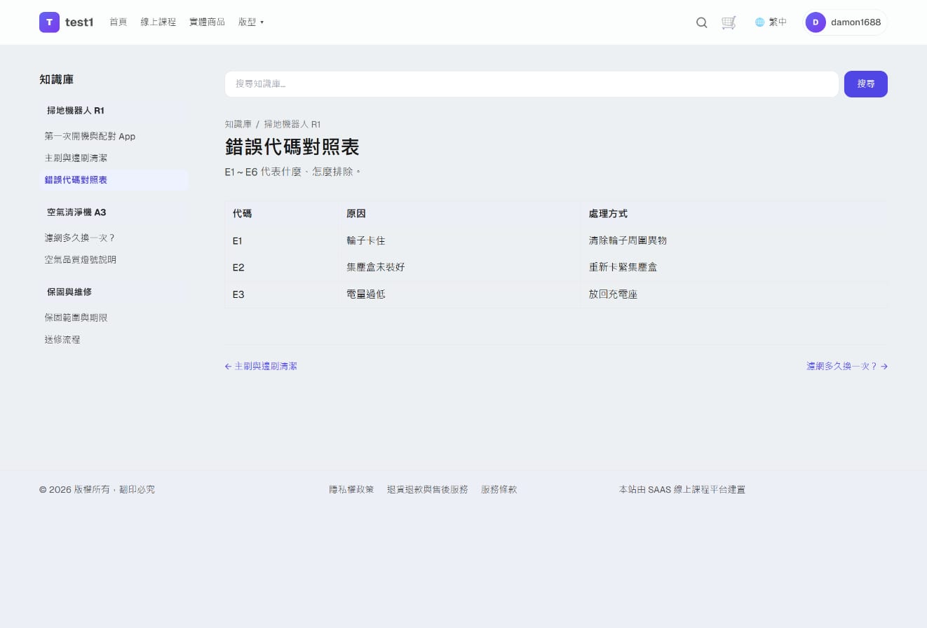 前台單篇：左側分類選單、麵包屑、內文與上一篇／下一篇